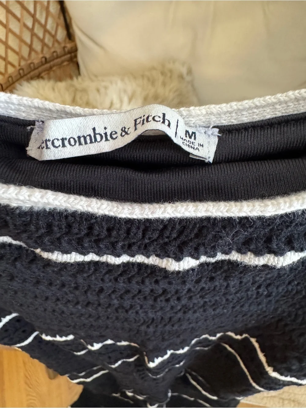 Abercrombie and Fitch Crochet Style Maxi Dress Black and White Medium